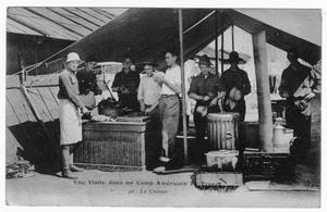 Primary view of object titled '[Postcard of American Camp Kitchen in France]'.