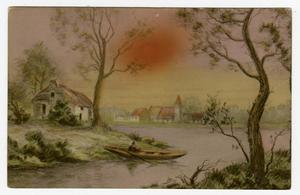 [Postcard of Small Boat on Pond Bank]