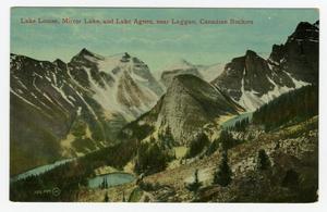 [Postcard of Lakes near Laggan in the Canadian Rockies]