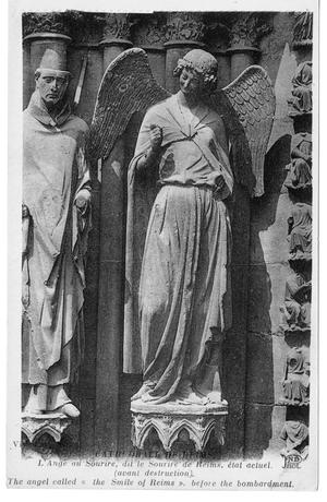 Primary view of object titled '[Postcard of Reims Cathedral Statues]'.