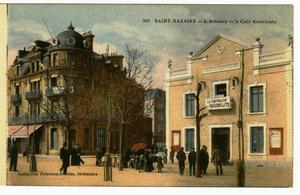 [Postcard of Library and Café in Saint-Nazaire]