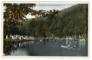 Primary view of object titled '[Postcard of Boating on the Lake in Montreat, NC]'.