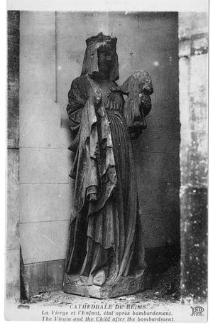 [Postcard of Damaged Virgin Statue at Reims Cathedral]
