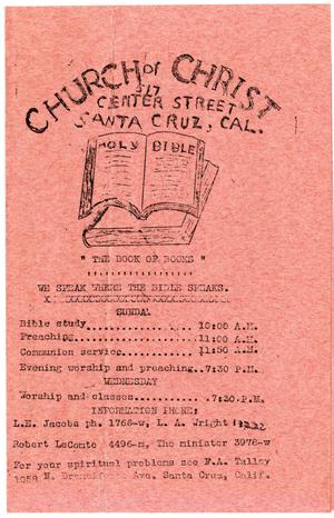 Primary view of object titled '[Bulletin from the Santa Cruz Church of Christ]'.