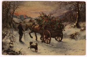[Postcard of Horse-Cart with Flowers in Snow]