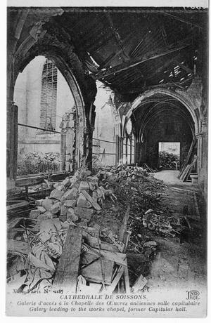 [Postcard of Soissons Cathedral Gallery Ruins]