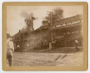 Primary view of object titled '[Burning Building in Bonham]'.