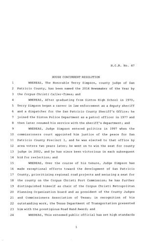 84th Texas Legislature, Regular Session, House Concurrent Resolution 47