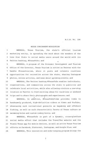 Primary view of object titled '84th Texas Legislature, Regular Session, House Concurrent Resolution 106'.