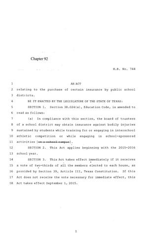 84th Texas Legislature, Regular Session, House Bill 744, Chapter 92