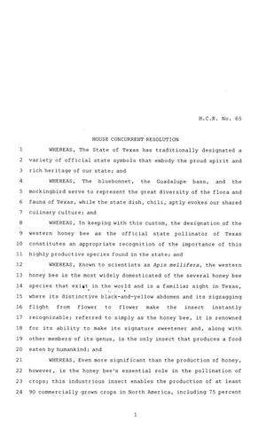 84th Texas Legislature, Regular Session, House Concurrent Resolution 65