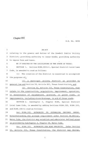 Primary view of object titled '84th Texas Legislature, Regular Session, House Bill 4206, Chapter 892'.