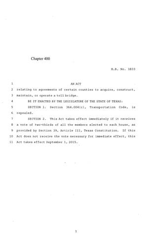 84th Texas Legislature, Regular Session, House Bill 1833, Chapter 400