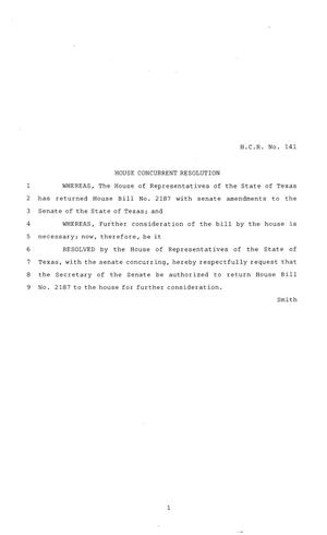 84th Texas Legislature, Regular Session, House Concurrent Resolution 141