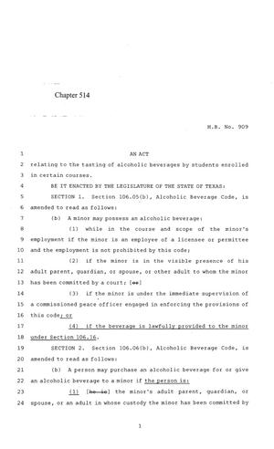 84th Texas Legislature, Regular Session, House Bill 909, Chapter 514