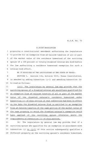 Primary view of object titled '84th Texas Legislature, Regular Session, House Joint Resolution 75'.