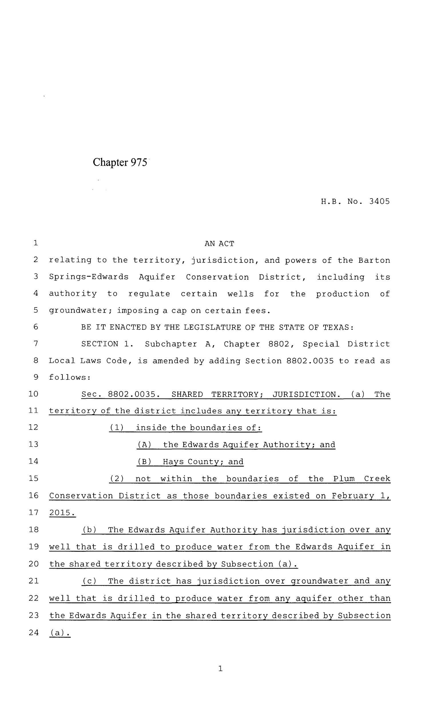 84th Texas Legislature, Regular Session, House Bill 3405, Chapter 975
                                                
                                                    [Sequence #]: 1 of 18
                                                