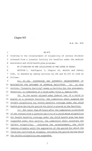 84th Texas Legislature, Regular Session, House Bill 839, Chapter 862
