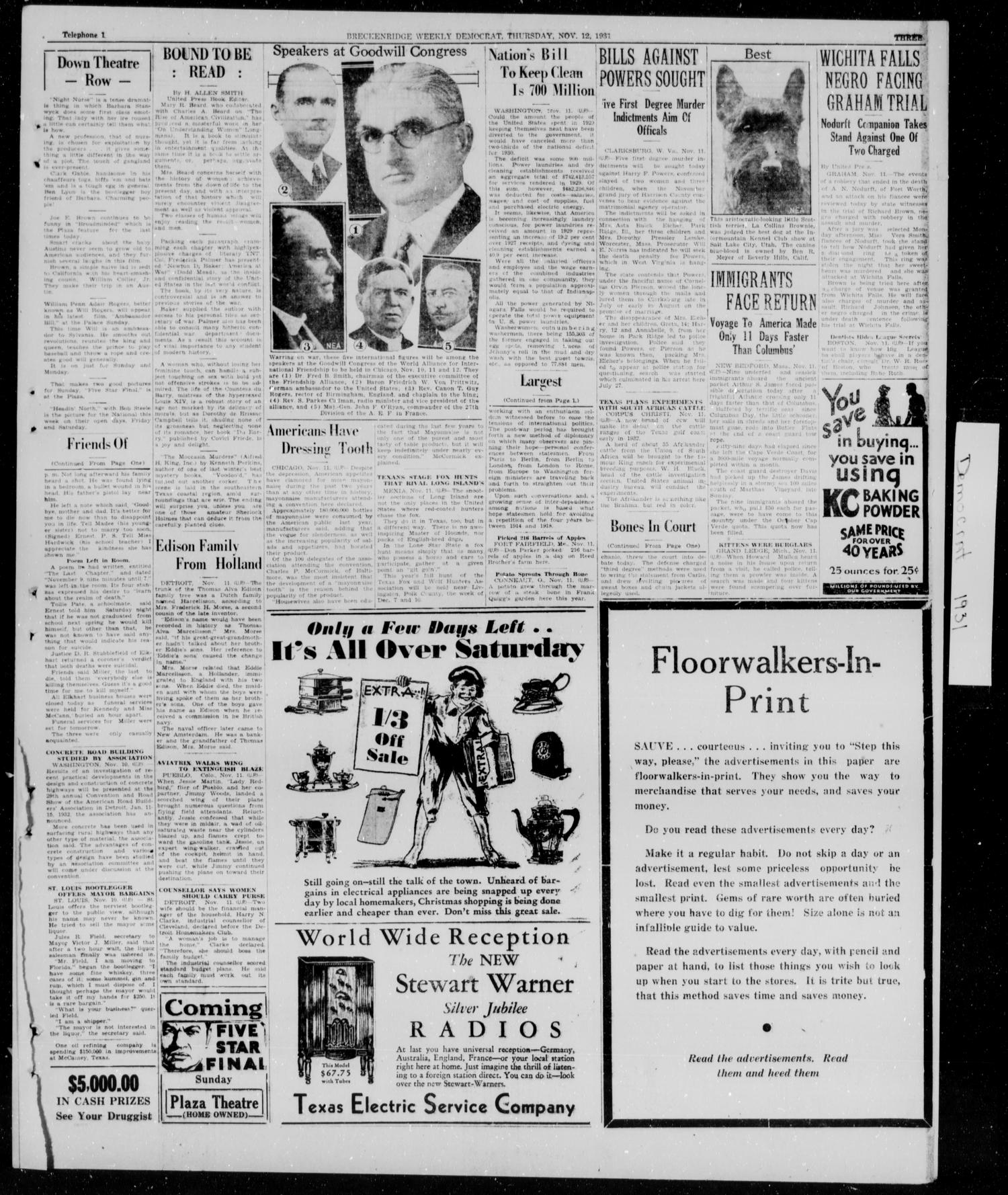 Breckenridge Weekly Democrat (Breckenridge, Tex.), Ed. 1, Thursday, November 12, 1931
                                                
                                                    [Sequence #]: 3 of 4
                                                