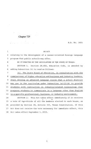 84th Texas Legislature, Regular Session, House Bill 1431, Chapter 729