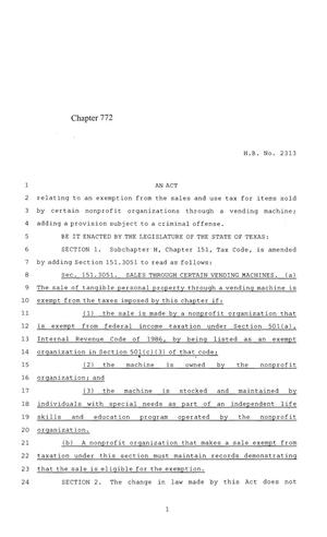 84th Texas Legislature, Regular Session, House Bill 2313, Chapter 772
