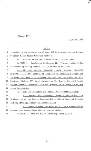 84th Texas Legislature, Regular Session, Senate Bill 671, Chapter 193