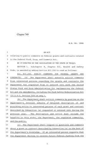 84th Texas Legislature, Regular Session, House Bill 1846, Chapter 749