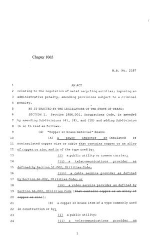 84th Texas Legislature, Regular Session, House Bill 2187, Chapter 1065