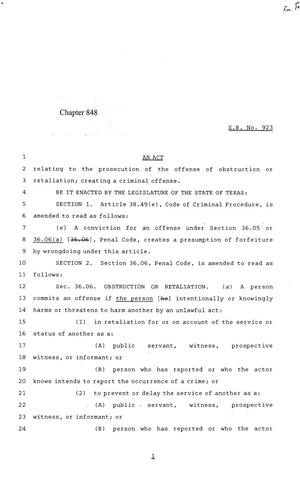 84th Texas Legislature, Regular Session, Senate Bill 923, Chapter 848