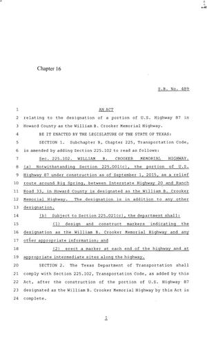 84th Texas Legislature, Regular Session, Senate Bill 489, Chapter 16