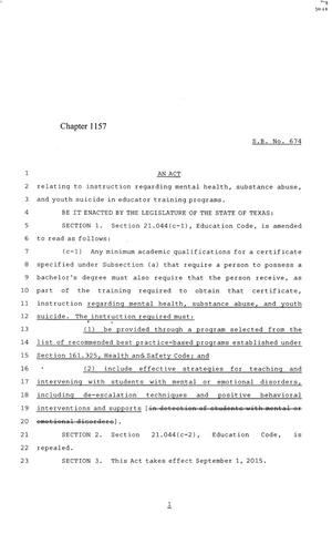 84th Texas Legislature, Regular Session, Senate Bill 674, Chapter 1157