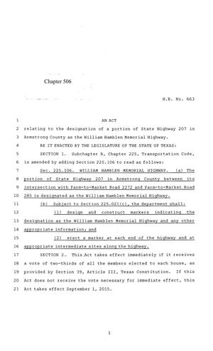 84th Texas Legislature, Regular Session, House Bill 663, Chapter 506