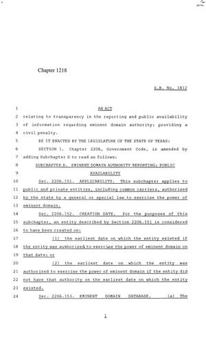 84th Texas Legislature, Regular Session, Senate Bill 1812, Chapter 1218