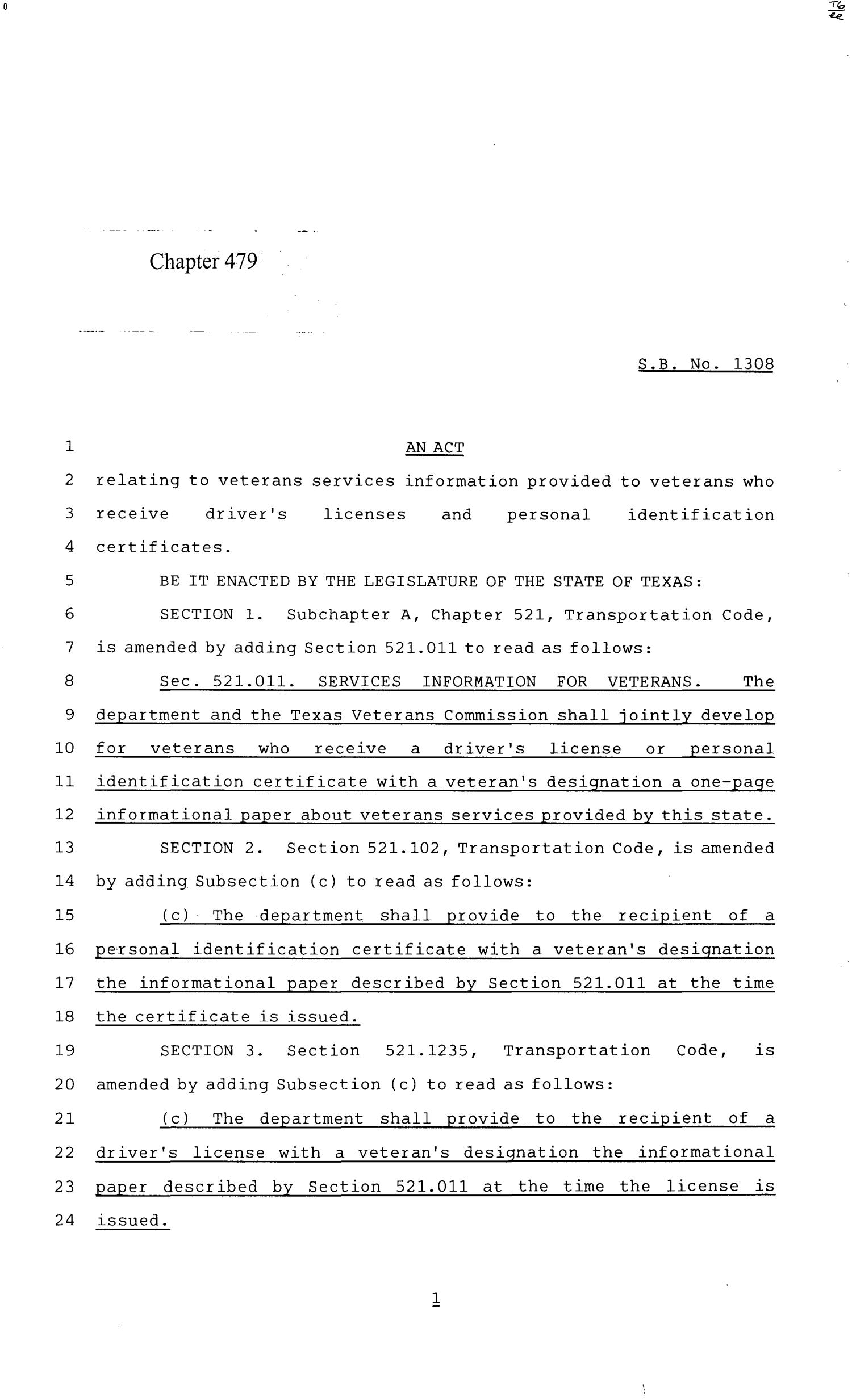 84th Texas Legislature, Regular Session, Senate Bill 1308, Chapter 479
                                                
                                                    [Sequence #]: 1 of 7
                                                
