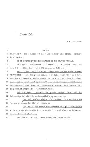 84th Texas Legislature, Regular Session, House Bill 2160, Chapter 1062