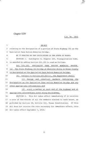 84th Texas Legislature, Regular Session, Senate Bill 1831, Chapter 1220