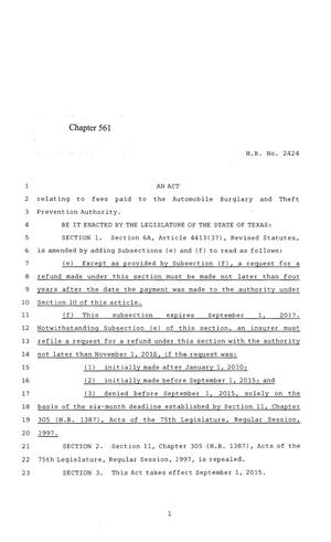 84th Texas Legislature, Regular Session, House Bill 2424, Chapter 561