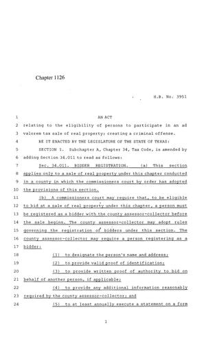 84th Texas Legislature, Regular Session, House Bill 3951, Chapter 1126