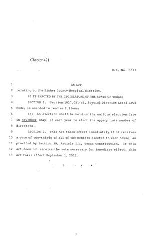 Primary view of object titled '84th Texas Legislature, Regular Session, House Bill 3513, Chapter 421'.