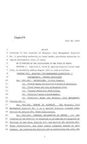 84th Texas Legislature, Regular Session, House Bill 4147, Chapter 878