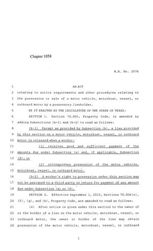 84th Texas Legislature, Regular Session, House Bill 2076, Chapter 1058