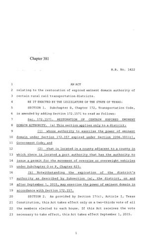 84th Texas Legislature, Regular Session, House Bill 1422, Chapter 381