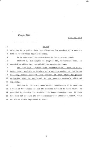 84th Texas Legislature, Regular Session, Senate Bill 850, Chapter 200