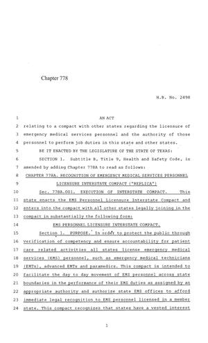 84th Texas Legislature, Regular Session, House Bill 2498, Chapter 778