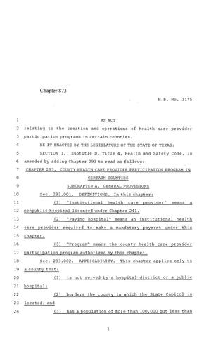 84th Texas Legislature, Regular Session, House Bill 3175, Chapter 873