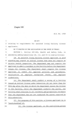 84th Texas Legislature, Regular Session, House Bill 1769, Chapter 100