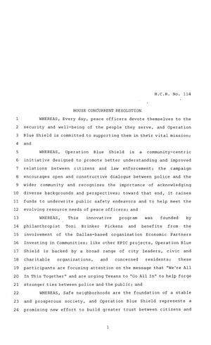 84th Texas Legislature, Regular Session, House Concurrent Resolution 114
