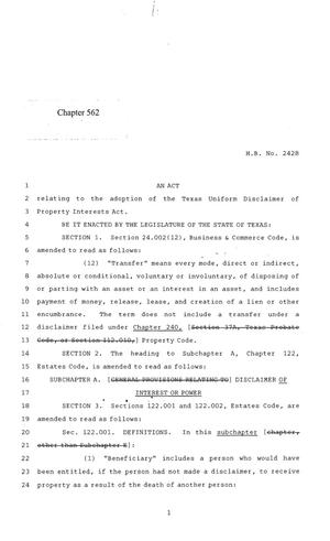 84th Texas Legislature, Regular Session, House Bill 2428, Chapter 562