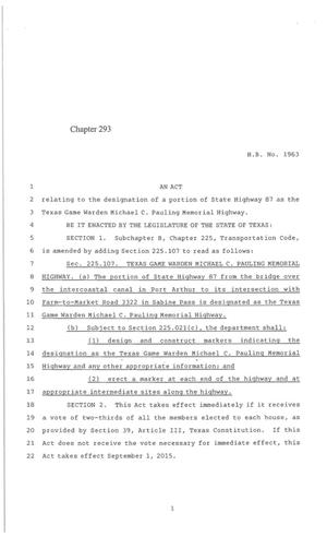 84th Texas Legislature, Regular Session, House Bill 1963, Chapter 293