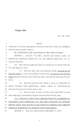 84th Texas Legislature, Regular Session, House Bill 2257, Chapter 1068